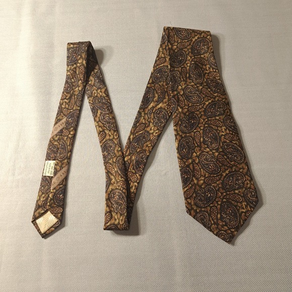 Vintage Joseph Abboud Men's Classic Tie Brown 100%‎ Silk Paisley Made In Italy - Picture 1 of 8